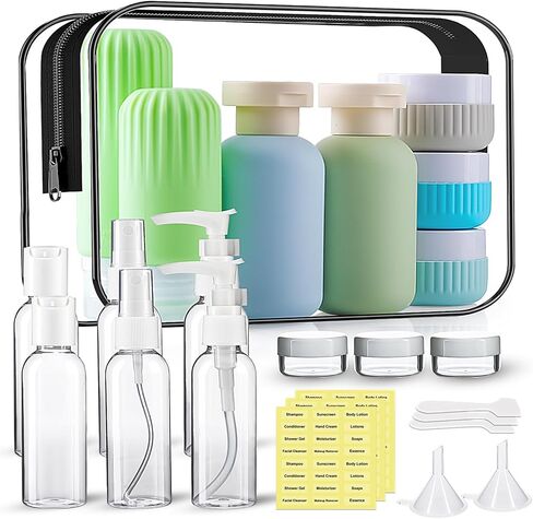 Travel Bottles for Toiletries, 25 Pack TSA Approved Travel Size Containers for Toiletries, Leak Proof Refillable & Squeezable Toiletry Bottles Kit with Clear Bag for Shampoo Lotion Cream Conditioner in Saudi Arabia