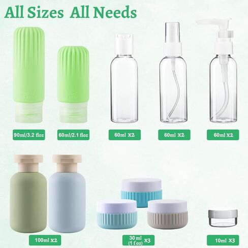 Travel Bottles for Toiletries, 25 Pack TSA Approved Travel Size Containers for Toiletries, Leak Proof Refillable & Squeezable Toiletry Bottles Kit with Clear Bag for Shampoo Lotion Cream Conditioner in Saudi Arabia