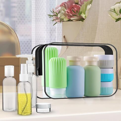 Travel Bottles for Toiletries, 25 Pack TSA Approved Travel Size Containers for Toiletries, Leak Proof Refillable & Squeezable Toiletry Bottles Kit with Clear Bag for Shampoo Lotion Cream Conditioner in Saudi Arabia