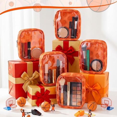 10 Pcs Basketball Clear Makeup Bag Basketball Sport Cosmetic Snack Goodie Bag with Zipper Handle PVC Pouch Waterproof Travel Toiletry Handbag Accessories for Woman Friends Birthday Team Gift in Kuwait