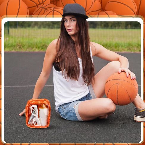 10 Pcs Basketball Clear Makeup Bag Basketball Sport Cosmetic Snack Goodie Bag with Zipper Handle PVC Pouch Waterproof Travel Toiletry Handbag Accessories for Woman Friends Birthday Team Gift in Kuwait
