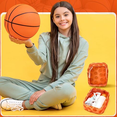 10 Pcs Basketball Clear Makeup Bag Basketball Sport Cosmetic Snack Goodie Bag with Zipper Handle PVC Pouch Waterproof Travel Toiletry Handbag Accessories for Woman Friends Birthday Team Gift in Kuwait