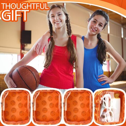 10 Pcs Basketball Clear Makeup Bag Basketball Sport Cosmetic Snack Goodie Bag with Zipper Handle PVC Pouch Waterproof Travel Toiletry Handbag Accessories for Woman Friends Birthday Team Gift in Kuwait