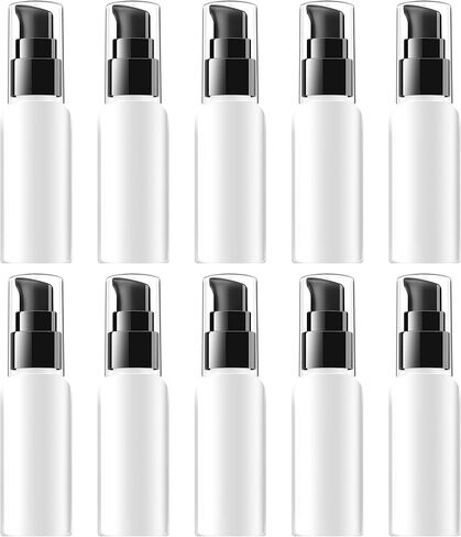 10 قطع من زجاجات ضخ السفر لمستحضرات التجميل من فيديلي، زجاجات ضخ صغيرة بسعة 2 أونصة، زجاجة بلاستيكية شفافة للسفر، موزع زجاجة رذاذ فارغة مع غطاء أسود لكريم اللوشن والزيوت العطرية (50 مل، أسود) in Kuwait