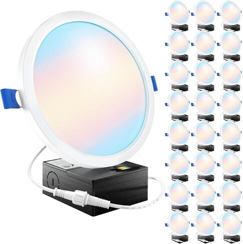 Sunco 6 Pack 6 Inch LED Canless Recessed Lighting, Slim Flush Mount Ceiling Light, Thin Round Flat Panel Fixture, 14W=100W, 1380 LM, Selectable CCT 2700K/3000K/4000K/5000K/6000K, Dimmable ETL in Saudi Arabia