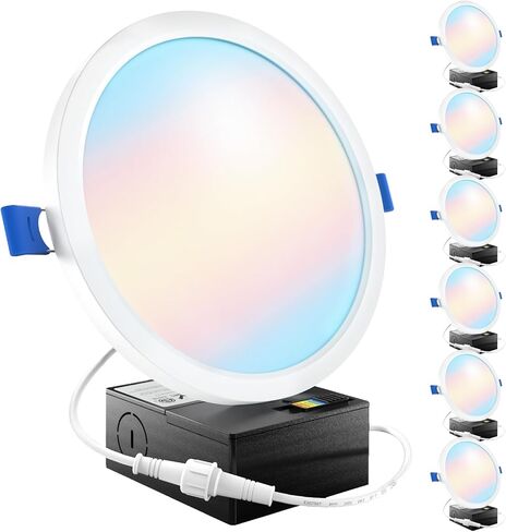Sunco 6 حزمة 6 بوصة LED إضاءة غائرة، مصباح سقف نحيف مثبت على السقف، تركيبات لوحة مسطحة مستديرة رفيعة، 14 واط = 100 واط، 1380 لومن، CCT قابل للتحديد 2700K/3000K/4000K/5000K/6000K، ETL قابل للتعتيم in Saudi Arabia