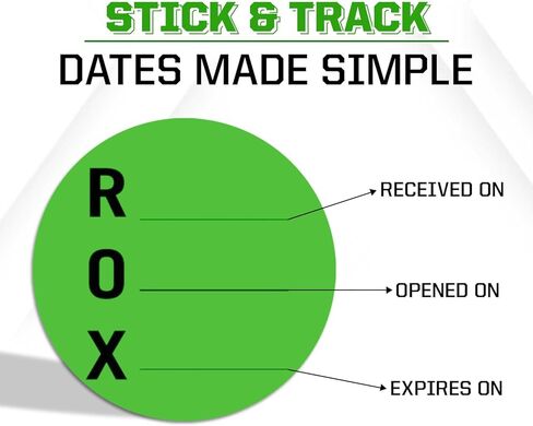 تلقت ROX ملصقات انتهاء الصلاحية المفتوحة - ملصقات جرد مستديرة مقاس 1.5 بوصة، 1000 ملصق لكل لفة للحاويات والزجاجات والجرار والتعليب والتخزين in Kuwait