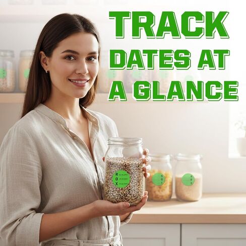 تلقت ROX ملصقات انتهاء الصلاحية المفتوحة - ملصقات جرد مستديرة مقاس 1.5 بوصة، 1000 ملصق لكل لفة للحاويات والزجاجات والجرار والتعليب والتخزين in Kuwait