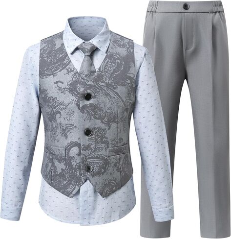 SWOTGdoby الأولاد 4 قطعة البدلة التطريز الأزهار بدلة سهرة مجموعة طفل صبي سترة مجموعة الاطفال خاتم الزواج حامل الزي in Kuwait