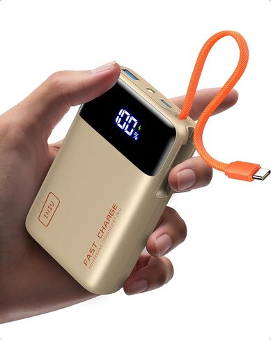 INIU Portable Charger, Smallest 20000mAh Power Bank with Build in USB-C Cable, 45W PD Fast Charging USB C in&Out Battery Pack, External Phone Charger for iPhone 15 14 13 12 Samsung S22 S21 Google etc in Kuwait