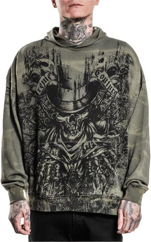 Xtreme Couture من Affliction للجنسين هوديي بغطاء للرأس كبير الحجم، بلوفر خفيف الوزن للجنسين، أخضر عسكري in Kuwait