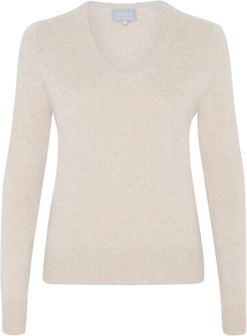 Style Republic Women's 100% Cashmere V-Neck Sweater, Regular Fit, Premium Knit Jumper for Autumn and Winter, Sand, Size Large, L in Saudi Arabia