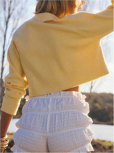 Women's Knitted Cropped Sweaters Collar Neck Long Sleeve Pullover Golf Sweater in Saudi Arabia