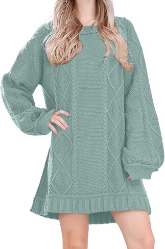 Womens Long Sleeve Pullover Oversized Cable Knit Chunky Mini Sweater Dress Fall Winter Trendy Outfits in Kuwait