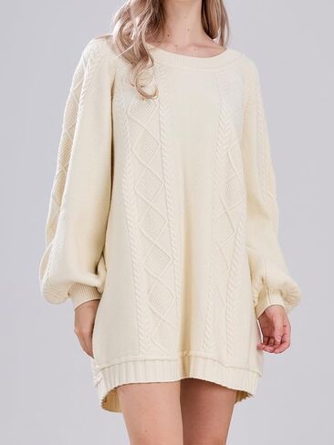 Womens Long Sleeve Pullover Oversized Cable Knit Chunky Mini Sweater Dress Fall Winter Trendy Outfits in Saudi Arabia