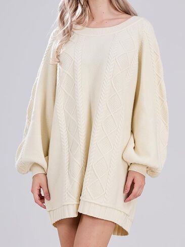 Womens Long Sleeve Pullover Oversized Cable Knit Chunky Mini Sweater Dress Fall Winter Trendy Outfits in Saudi Arabia