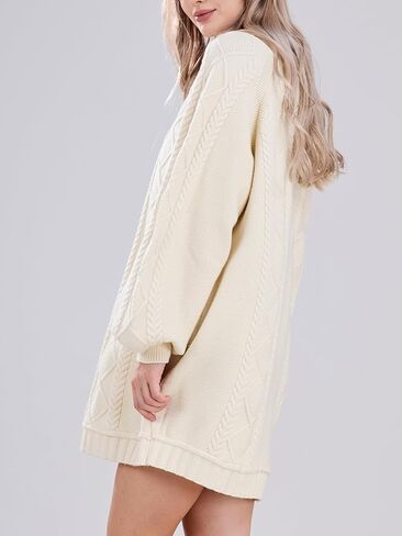 Womens Long Sleeve Pullover Oversized Cable Knit Chunky Mini Sweater Dress Fall Winter Trendy Outfits in Saudi Arabia