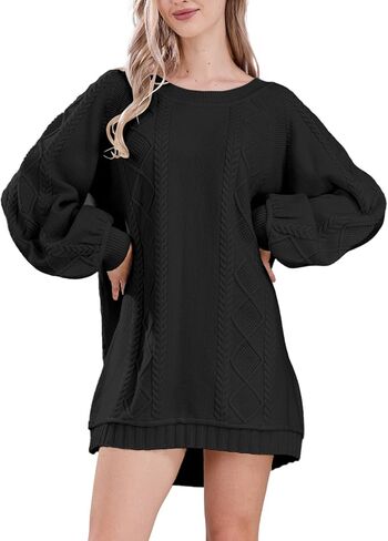Womens Long Sleeve Pullover Oversized Cable Knit Chunky Mini Sweater Dress Fall Winter Trendy Outfits in Saudi Arabia