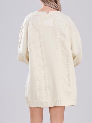 Womens Long Sleeve Pullover Oversized Cable Knit Chunky Mini Sweater Dress Fall Winter Trendy Outfits in Saudi Arabia