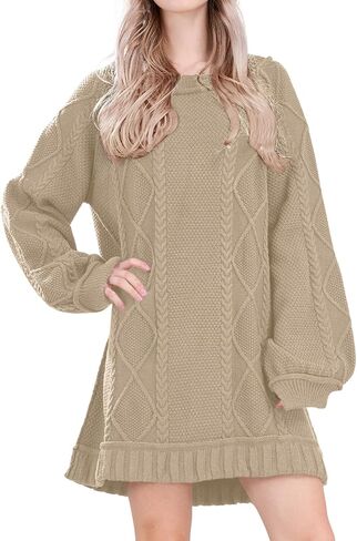 Womens Long Sleeve Pullover Oversized Cable Knit Chunky Mini Sweater Dress Fall Winter Trendy Outfits in Saudi Arabia
