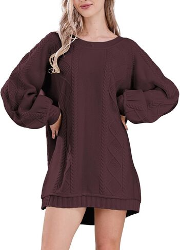 Womens Long Sleeve Pullover Oversized Cable Knit Chunky Mini Sweater Dress Fall Winter Trendy Outfits in Saudi Arabia