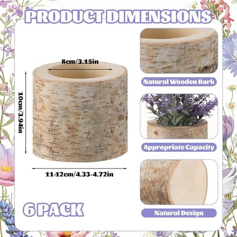 6 Pcs Natural Birch Vase Wooden Vase Natural Birch Bark Flower Pots Country Style Wood Planter for Garden Wedding Party Window Home Farmhouse Centerpieces in Kuwait