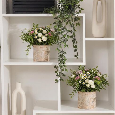 6 Pcs Natural Birch Vase Wooden Vase Natural Birch Bark Flower Pots Country Style Wood Planter for Garden Wedding Party Window Home Farmhouse Centerpieces in Kuwait