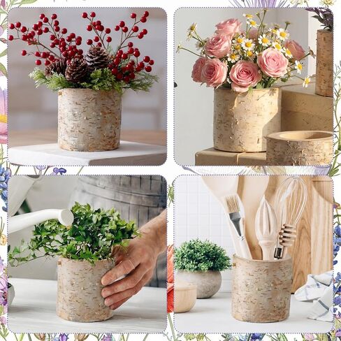 6 Pcs Natural Birch Vase Wooden Vase Natural Birch Bark Flower Pots Country Style Wood Planter for Garden Wedding Party Window Home Farmhouse Centerpieces in Kuwait