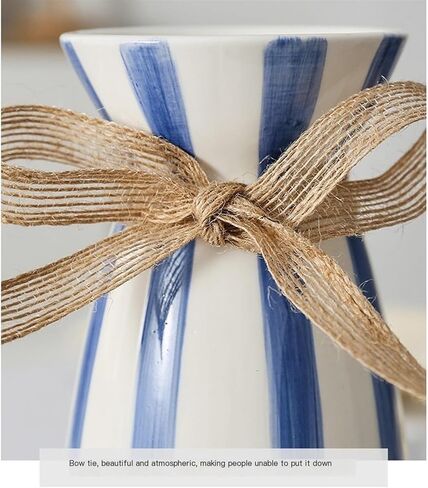 Modern simple blue striped ceramic vase, creative bow desktop dried flower bouquet Nordic vase decoration ornaments 3.9"" x 7.9""(Yellow) in Saudi Arabia