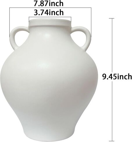 hjn White Ceramic Vase with Double Handles - Minimalist Decorative Tabletop Vase for Fresh/Dried Flowers, Home Living Room Bedroom Office Decor | Housewarming Gift Vase (Urn-Shaped-8''dx9''h) in Kuwait
