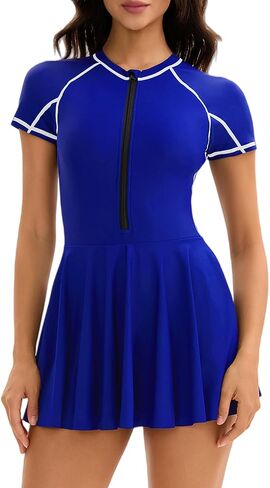 FEOYA Women's Swimsuit Rash Guard One Piece Swim Dress Short Sleeve Bathing Suit Athletic Swimskirt in Saudi Arabia