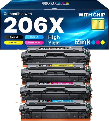 خراطيش حبر E-Z Ink 206X مكونة من 4 عبوات عالية الإنتاجية متوافقة مع HP 206X 206A W2110X W2110A للاستخدام مع HP Color LaserJet Pro MFP M283fdw M283cdw M283fdn M282nw M255dw M255nw M283 (مع شريحة -B/C/Y/M) in Kuwait