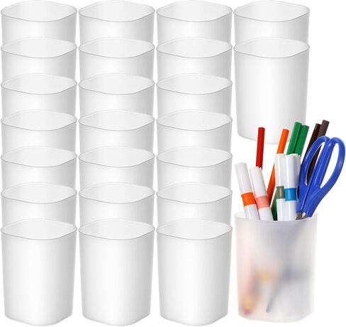 24 Pack Translucent Pen Holder Pencil Cups for Desk Organizers and Storage Stationery Plastic Matte Pencil Holder Cups Ins Style Transparent for Office Home Supplies in Kuwait