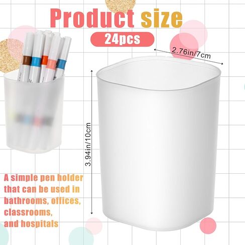 24 Pack Translucent Pen Holder Pencil Cups for Desk Organizers and Storage Stationery Plastic Matte Pencil Holder Cups Ins Style Transparent for Office Home Supplies in Kuwait