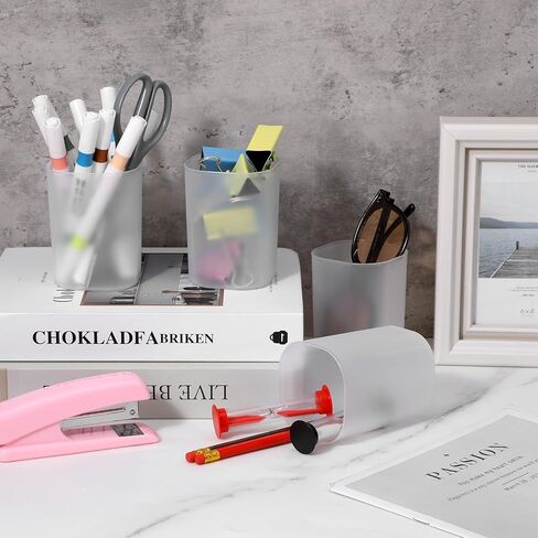 24 Pack Translucent Pen Holder Pencil Cups for Desk Organizers and Storage Stationery Plastic Matte Pencil Holder Cups Ins Style Transparent for Office Home Supplies in Kuwait