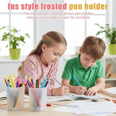 24 Pack Translucent Pen Holder Pencil Cups for Desk Organizers and Storage Stationery Plastic Matte Pencil Holder Cups Ins Style Transparent for Office Home Supplies in Kuwait