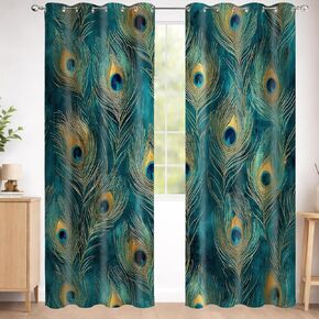Peacock Feather Blackout Curtains for Bedroom, Teal Green and Gold Boho Art Window Curtains Luxury Vintage Drapes for Living Room Dorm Decor, 42x84 inch 2 Panels Set in Saudi Arabia