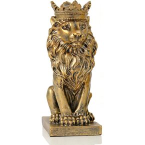 Lion Statue Decor 7 inch Resin, Antique Gold Decor Accent Crown Lion Statue Man Home Office Desk Table Shelf Decoration, Men Father Leo Lion Gift in Kuwait