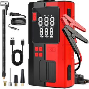Car Battery Jump Starter with Air Compressor, 6000mAh Tire Inflator, 16.8V Portable Jump Box with LED Light/Flashlight for 6.0L Gas/3.0L Diesel, Car Battery Jumper Starter Portable, Jumper Cables in Saudi Arabia
