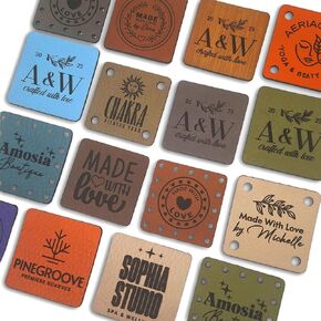 Customized 1.2 x 1.2 inches Faux Leather Product Tags with Rivets, Personalized Tags for Knitting Crochet, Cute Labels Handmade Perfect for Hats Beanies Scarves & More, Labels for Knits in Kuwait