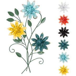 KHJCXS 19 × 12 بوصة لوحة فنية جدارية من أوراق الزهور المعدنية مع 6 قطع زهور قابلة للتبديل، ديكور فني معلق من الحديد الريفي الحديث، للمنزل وغرفة النوم وغرفة المعيشة وغرفة الطعام والمطبخ والمكتب in Kuwait