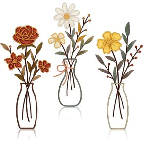 Zzbakress 3 Pcs Boho Floral Wall Art Metal Flowers Wall Decor Rustic Wall Decor Colorful Flower Metal Wall Sculptures for Home Decoration Bathroom Kitchen (Boho) in Kuwait