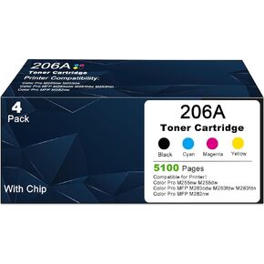 206A 206X 4 Pack Toner Cartridges Replacement for HP 206 W2110A Compatible with LaserJet Pro MFP M283fdw M283cdw M283fdn M282nw and Pro M255dw M255nw Printers (with Chip) - Black Cyan Yellow Magenta in Kuwait