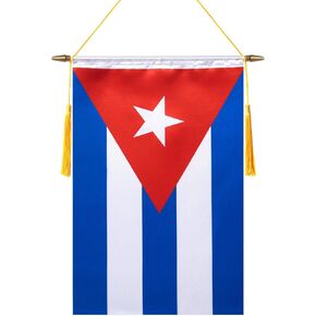 لافتة حائط كوبا مقاس 18 × 12 بوصة، عمود تعليق خشبي ولمسة نهائية مزدوجة من الساتان، علم معلق كوبي، لغرفة المنزل، والفصول المدرسية، والنادي والباب in Kuwait