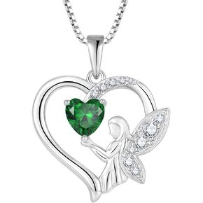 Guardian Angel Necklace for Women 925 Sterling Silver Heart Angel Wings Pendant Birthstone Jewelry Gifts for Her in Saudi Arabia