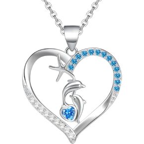 Sterling Silver Heart Necklace,Sparkle Cubic Zirconia Love Heart Pendant,Adjustable Hypoallergenic Dolphin Necklace,Cute Gifts for Her Sister Teens Daughter Granddaughter in Saudi Arabia
