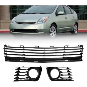 Front Bumper Lower Grille+Pair Fog Light Bezel Fit for Toyo-ta Prius 2004-2009 Black in Kuwait