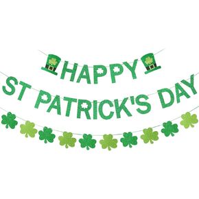 Happy St Patricks Day Banner Green Glitter and St Patricks Day Shamrock Garland Saint Patricks Day Banner Decorations for Happy St Patrick's Day Banner Decorations in Kuwait