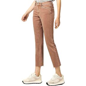 VERVET by Flying Monkey Light Brown Denim Straight Jeans Cropped Mid-Rise in Kuwait