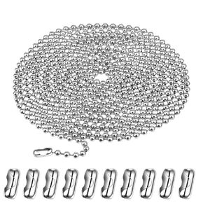 سلسلة مطرزة بالخرز من الفولاذ المقاوم للصدأ بطول 10 أقدام، وصلة سلسلة سحب الخرز 4.5 مم مع 10 قطع من سلاسل الكرات المعدنية المتطابقة لعلامة الكلب، ومجموعة صنع المجوهرات، والحرف اليدوية (فضية) in Kuwait
